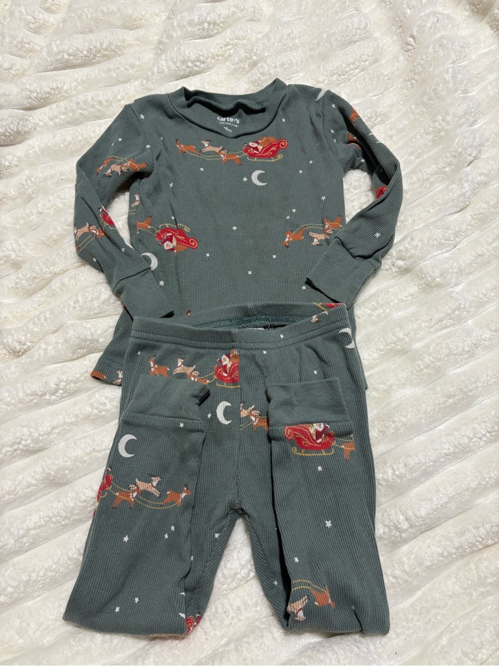 Carter's Green Santa Sleigh & Reindeer Pajama Set